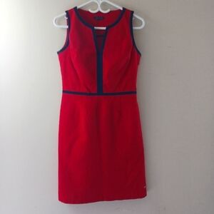 Tommy Hilfiger signature red dress with navy detail pockets zipper side size 2